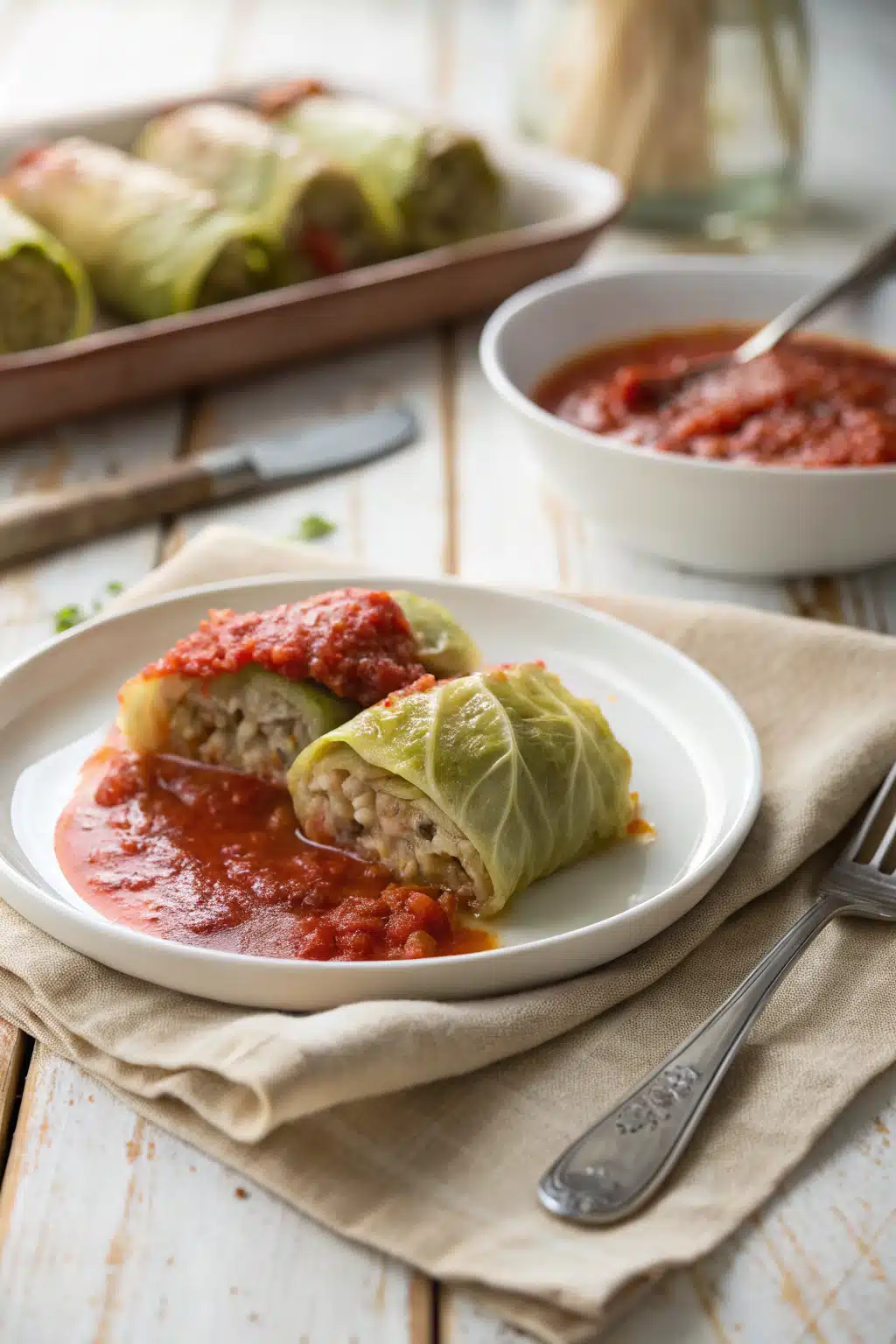 Cabbage Rolls Recipe ingredients organized and measured on kitchen counter
