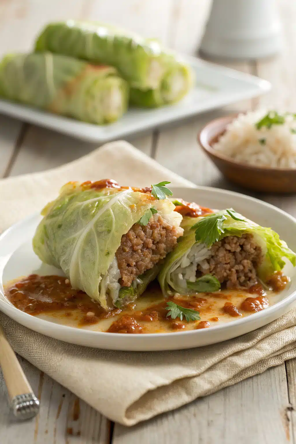 Cabbage Rolls Recipe slice on plate showing perfect texture and swirl pattern