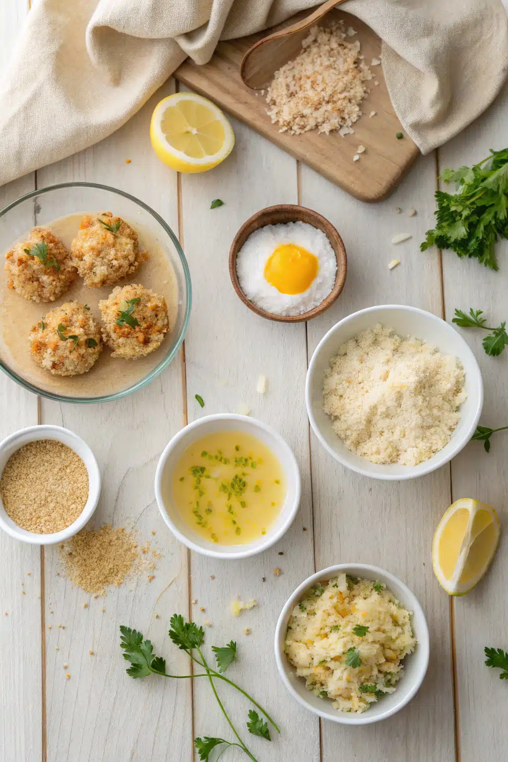 Easy Crab Cakes beautifully presented from an overhead angle