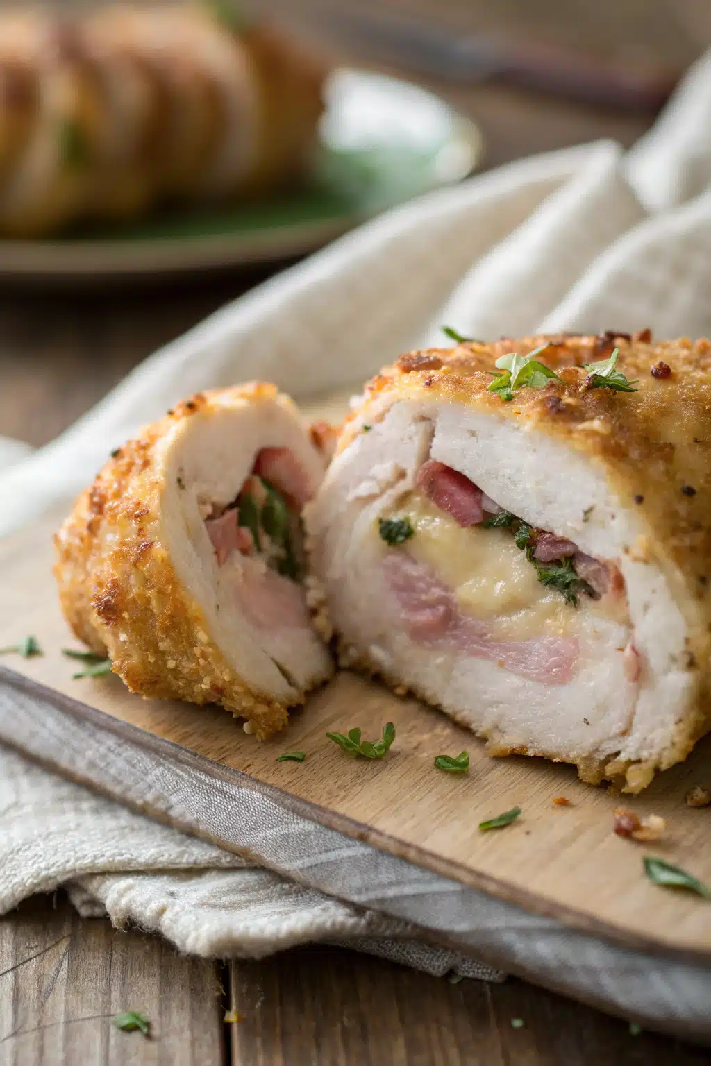 Easy Crockpot Whole Chicken slice on plate showing perfect texture and swirl pattern