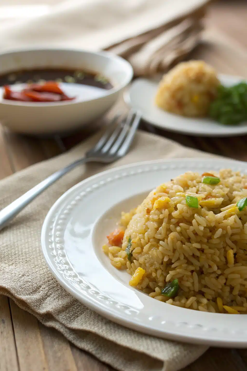 Easy Fried Rice How To Make It Delicious ingredients organized and measured on kitchen counter