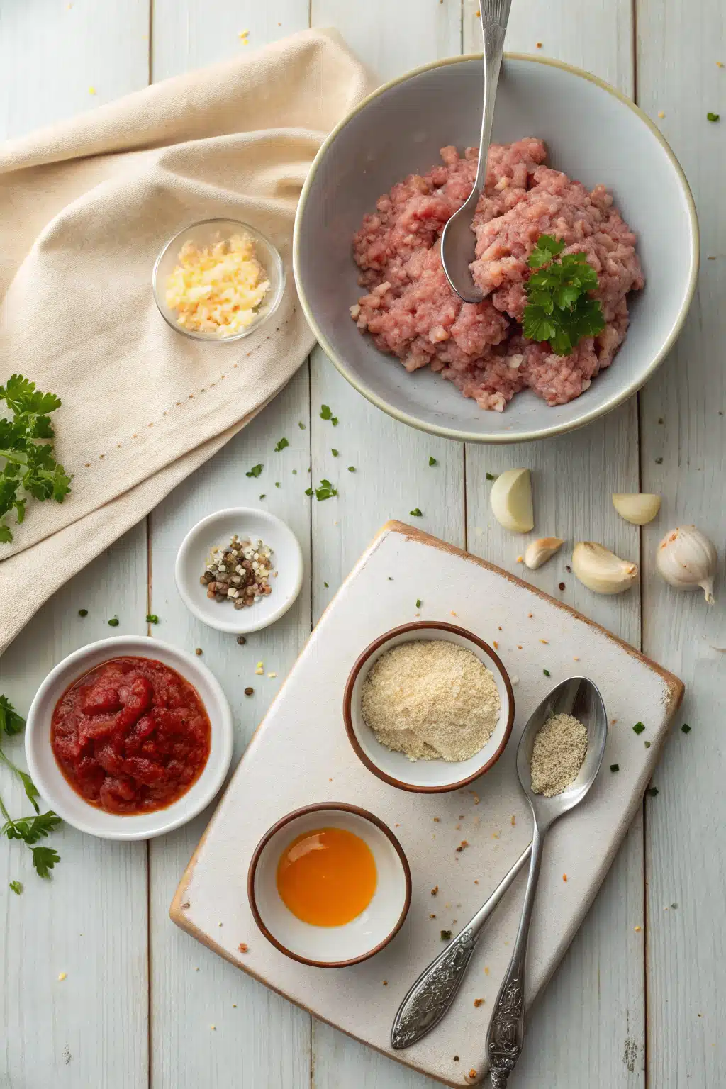 Ground Turkey Meatloaf beautifully presented from an overhead angle