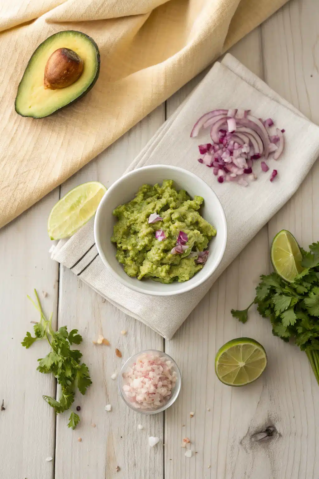 Easy Guacamole Recipe beautifully presented from an overhead angle