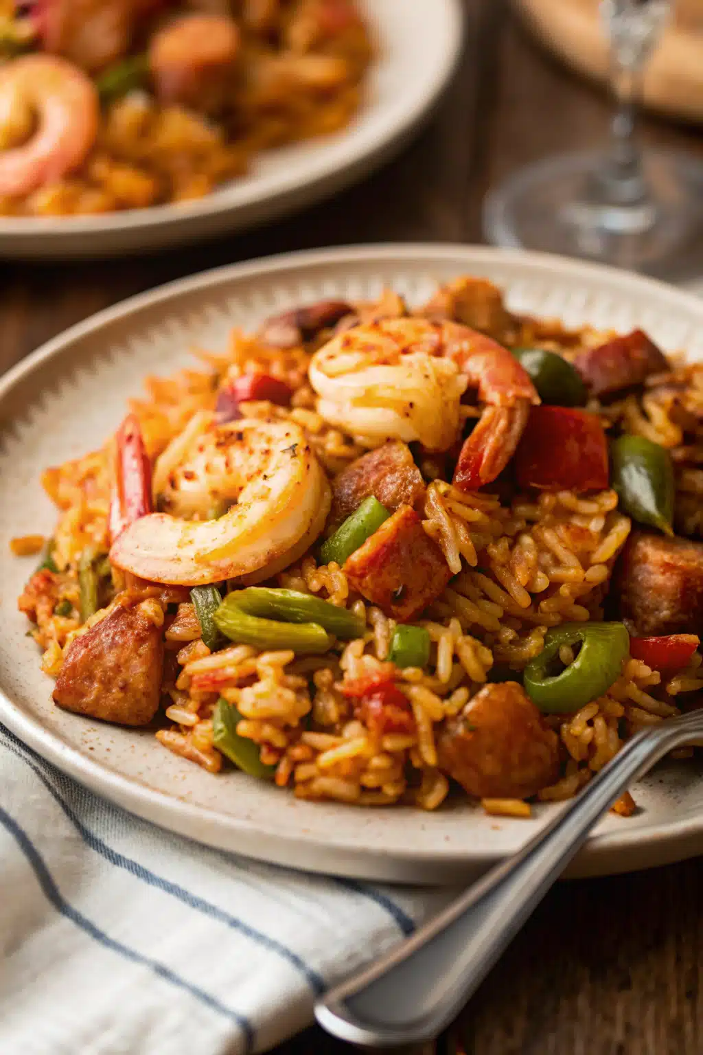 Easy Jambalaya Recipe ingredients organized and measured on kitchen counter