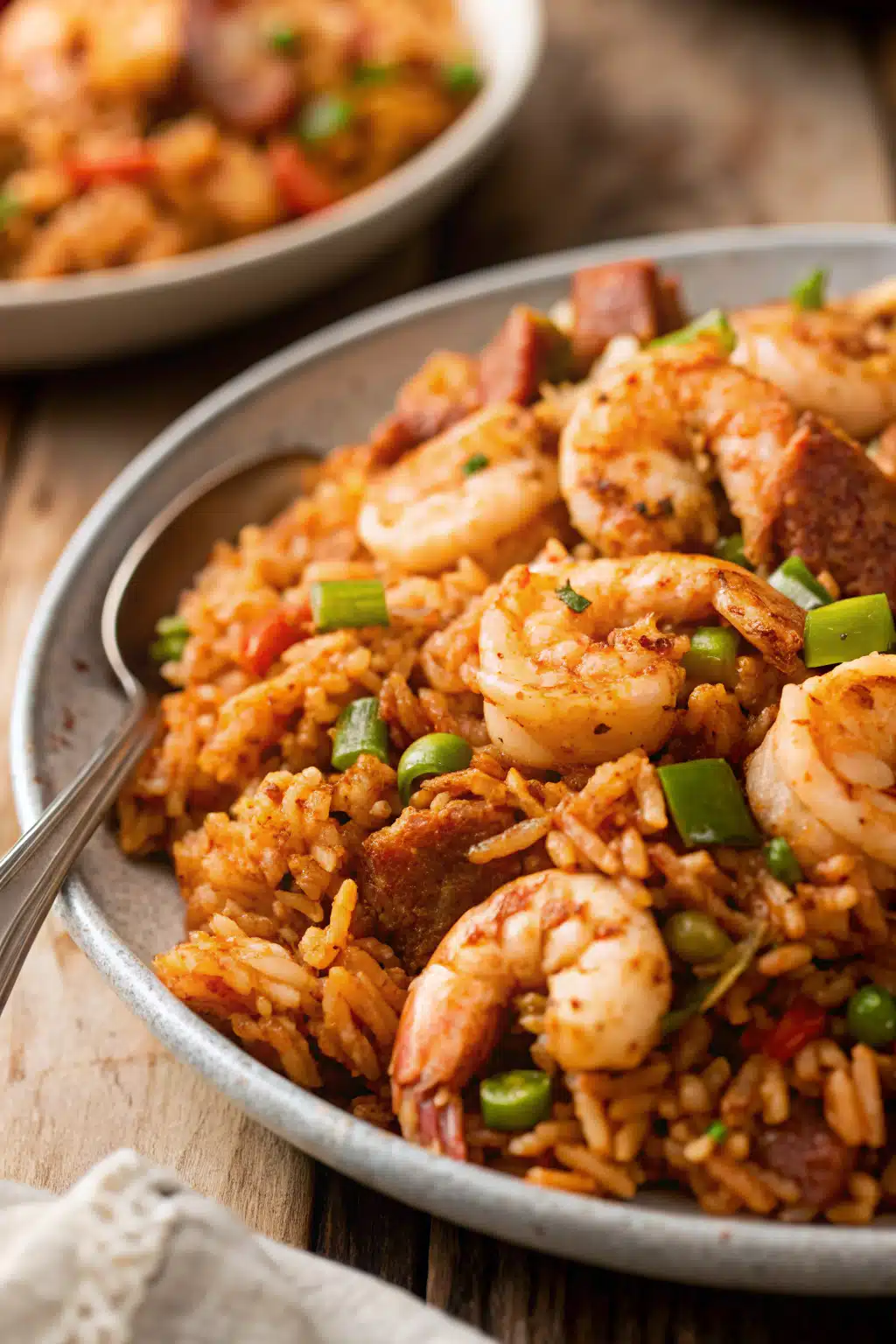 Easy Jambalaya Recipe slice on plate showing perfect texture and swirl pattern