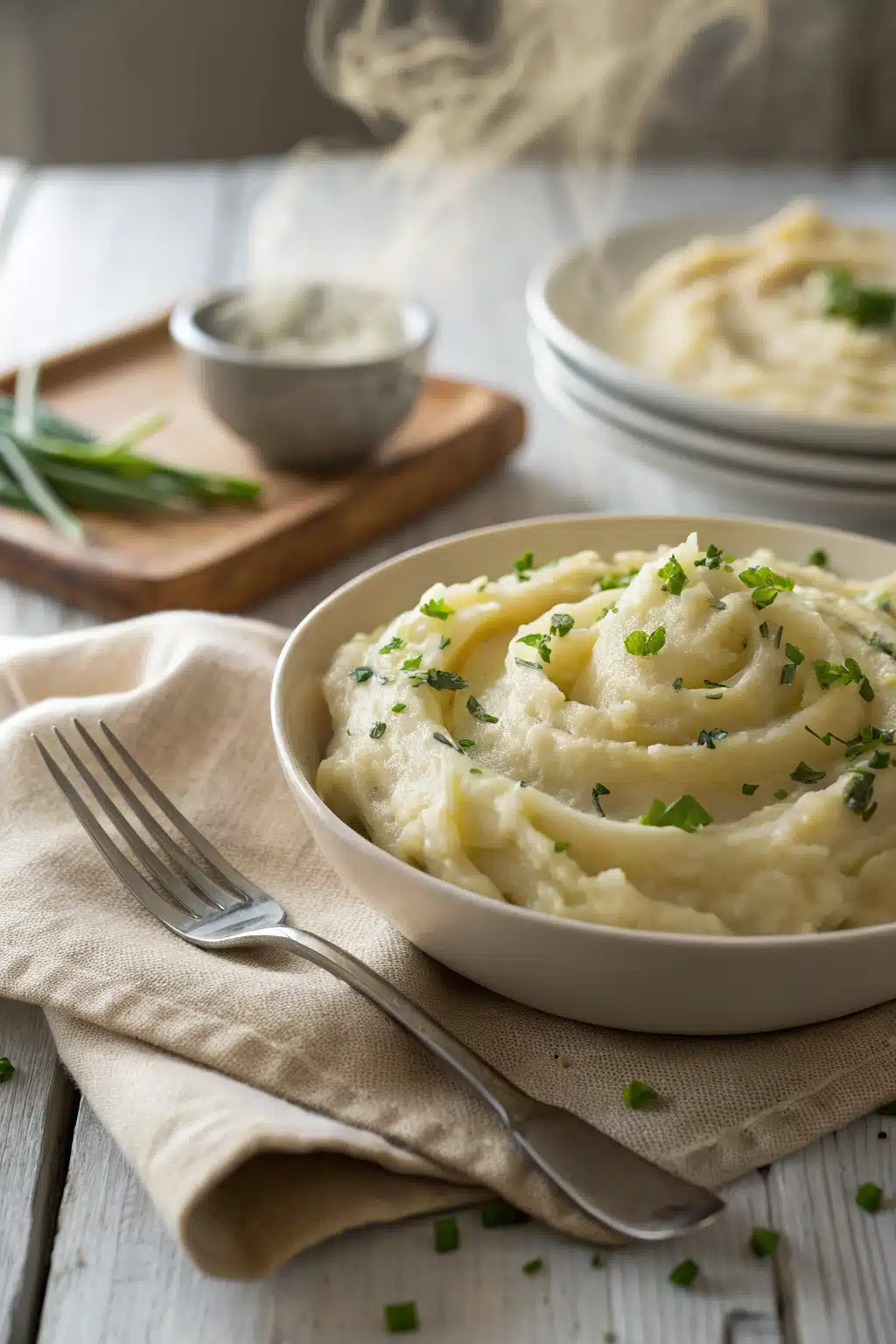 Slow Cooker Garlic Mashed Potatoes ingredients organized and measured on kitchen counter