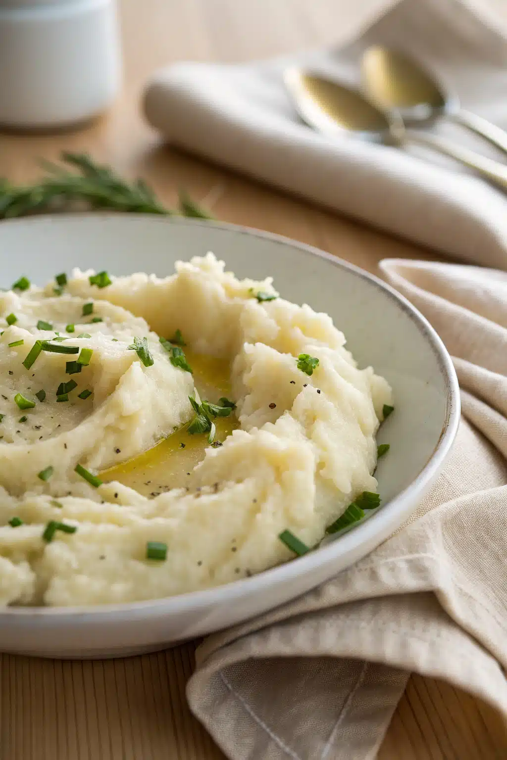 Slow Cooker Garlic Mashed Potatoes slice on plate showing perfect texture and swirl pattern