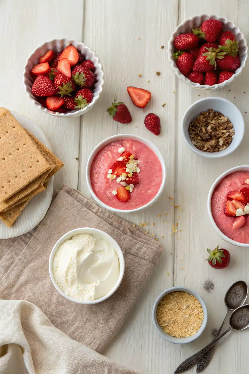 Easy Strawberry Cream Ice Cream Cake beautifully presented from an overhead angle