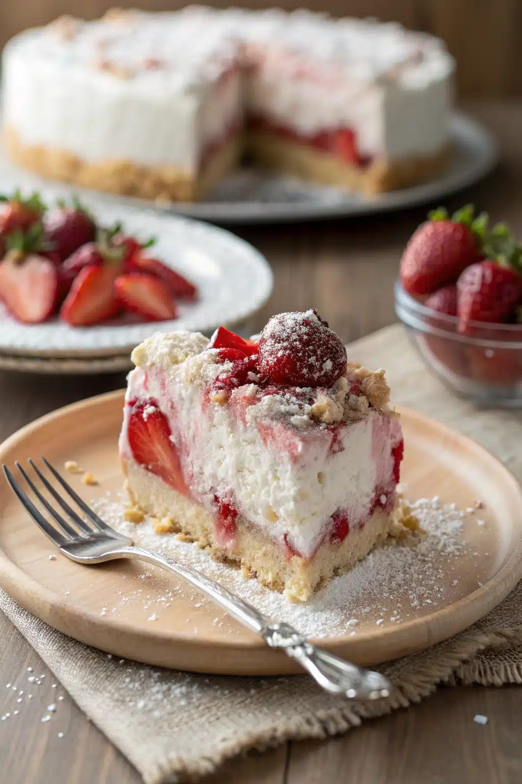 Easy Strawberry Cream Ice Cream Cake ingredients organized and measured on kitchen counter