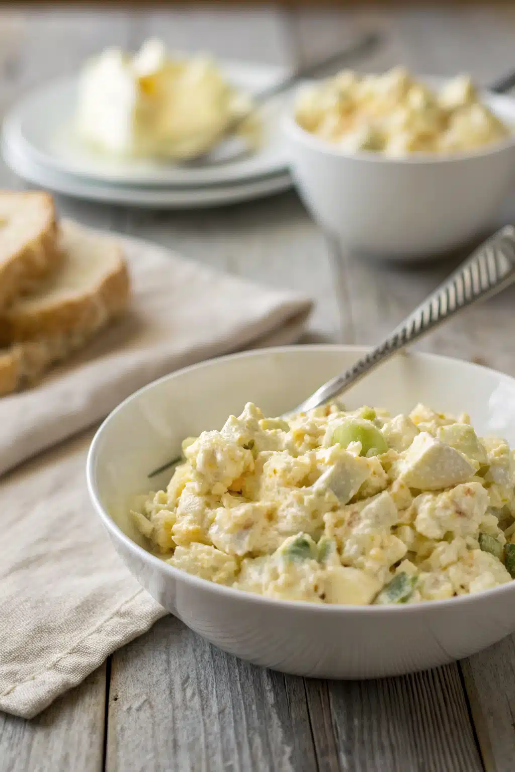 Egg Salad Recipe ingredients organized and measured on kitchen counter