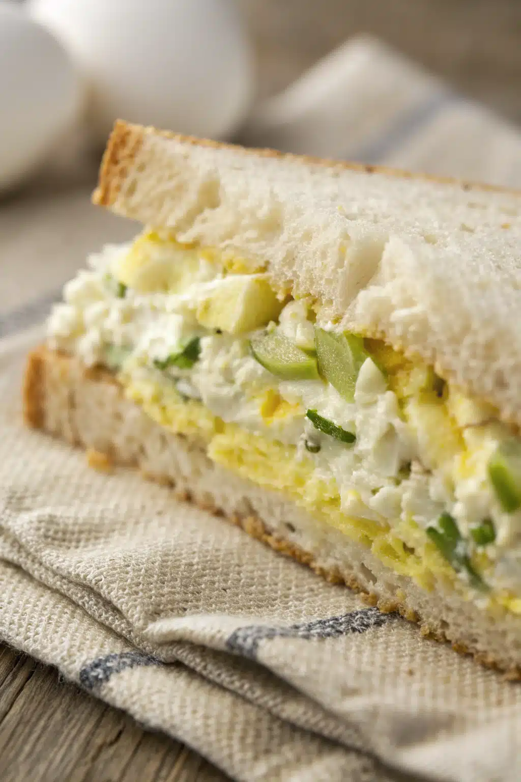 Egg Salad Recipe slice on plate showing perfect texture and swirl pattern