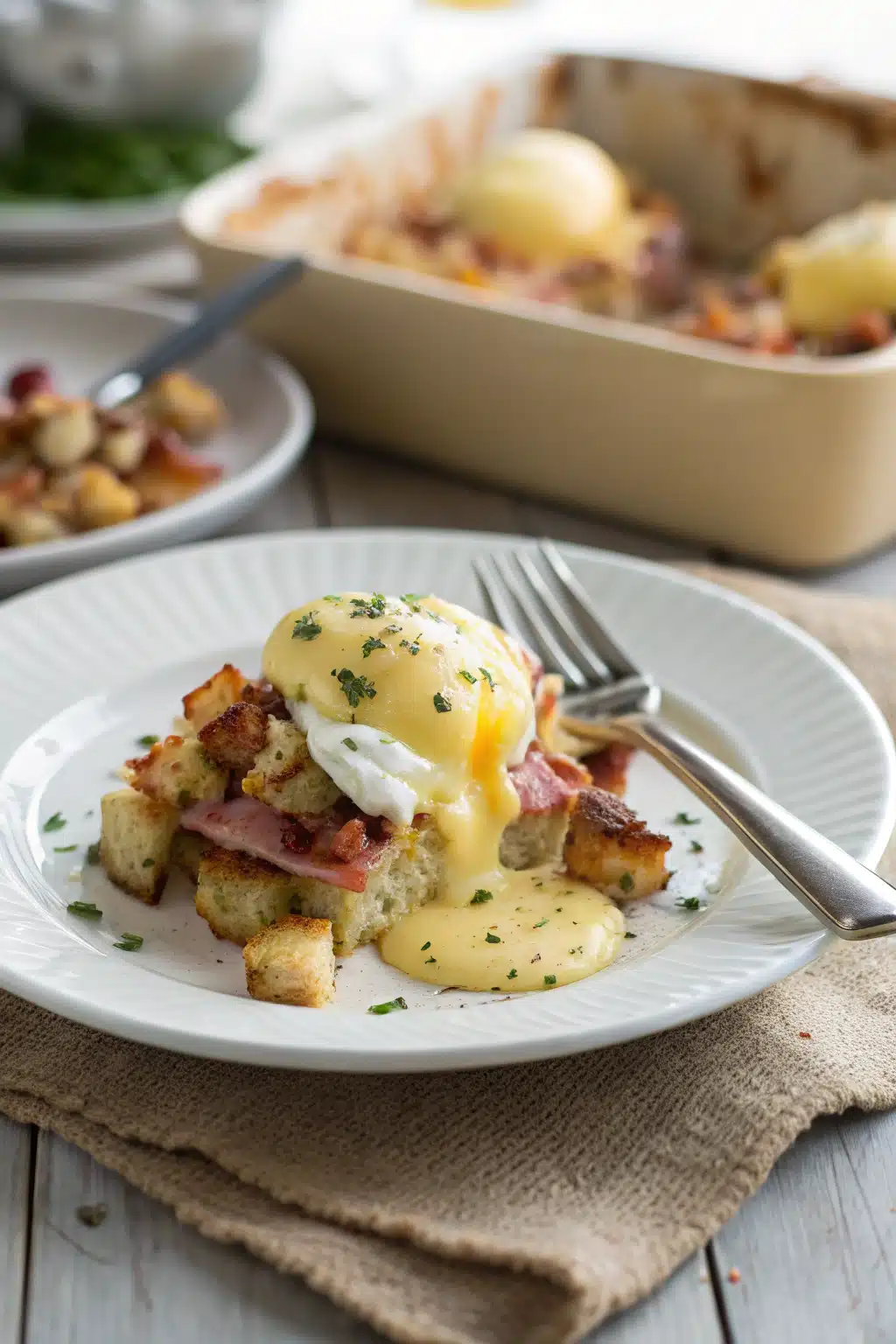 Eggs Benedict Casserole ingredients organized and measured on kitchen counter