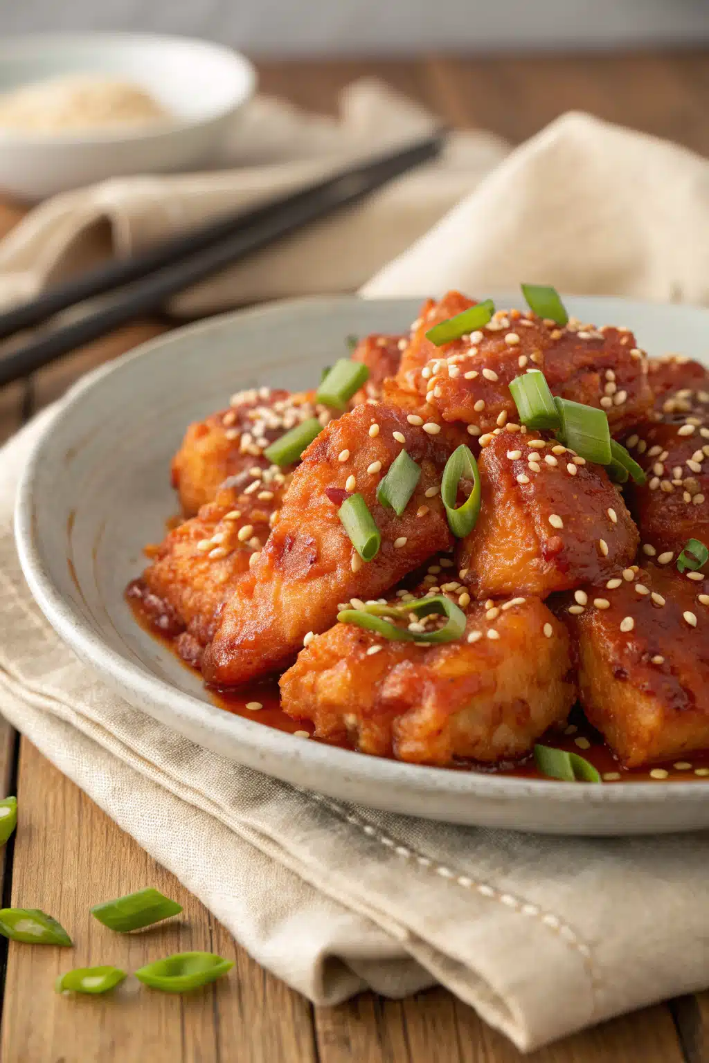 Firecracker Chicken Recipe slice on plate showing perfect texture and swirl pattern