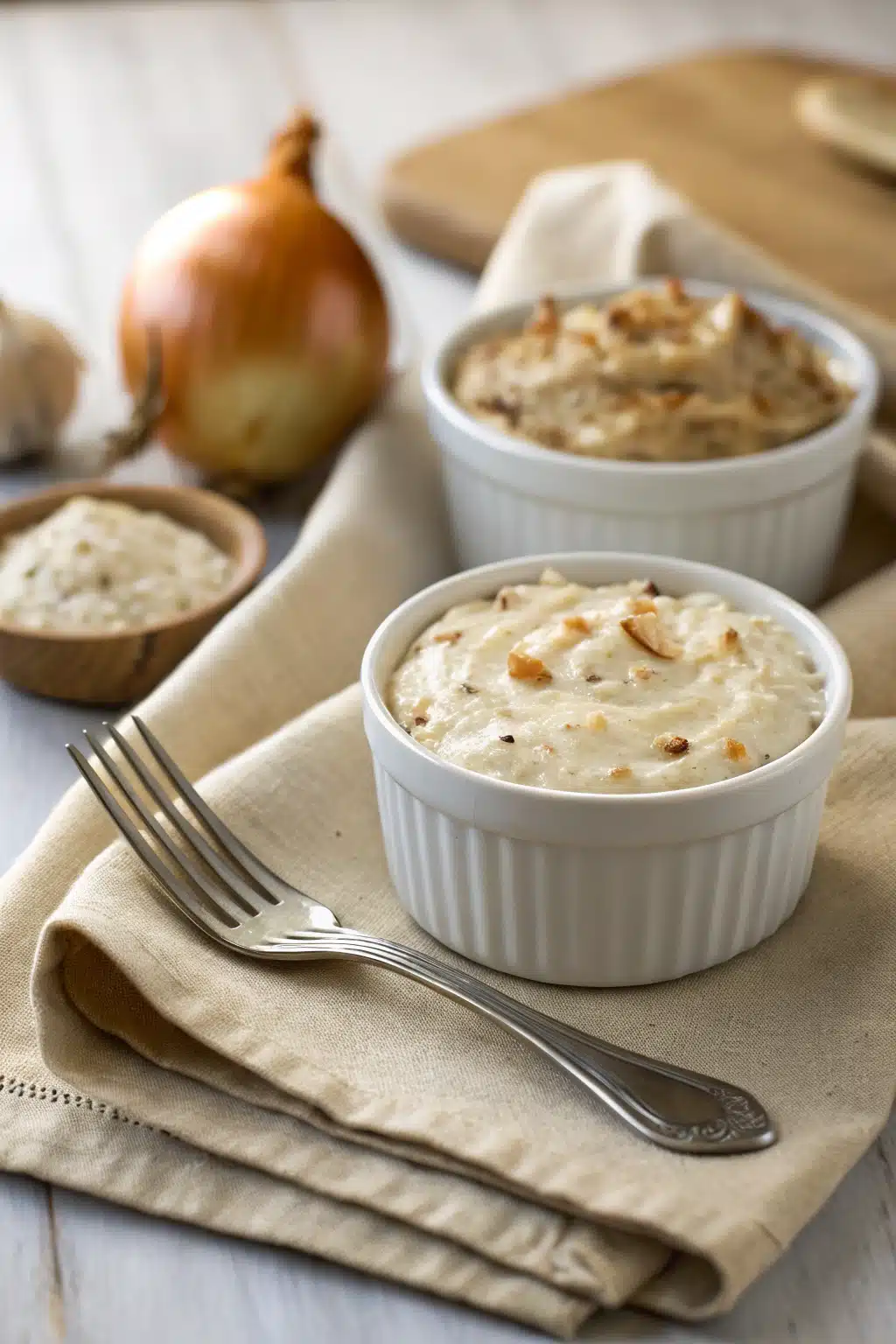 French Onion Dip ingredients organized and measured on kitchen counter