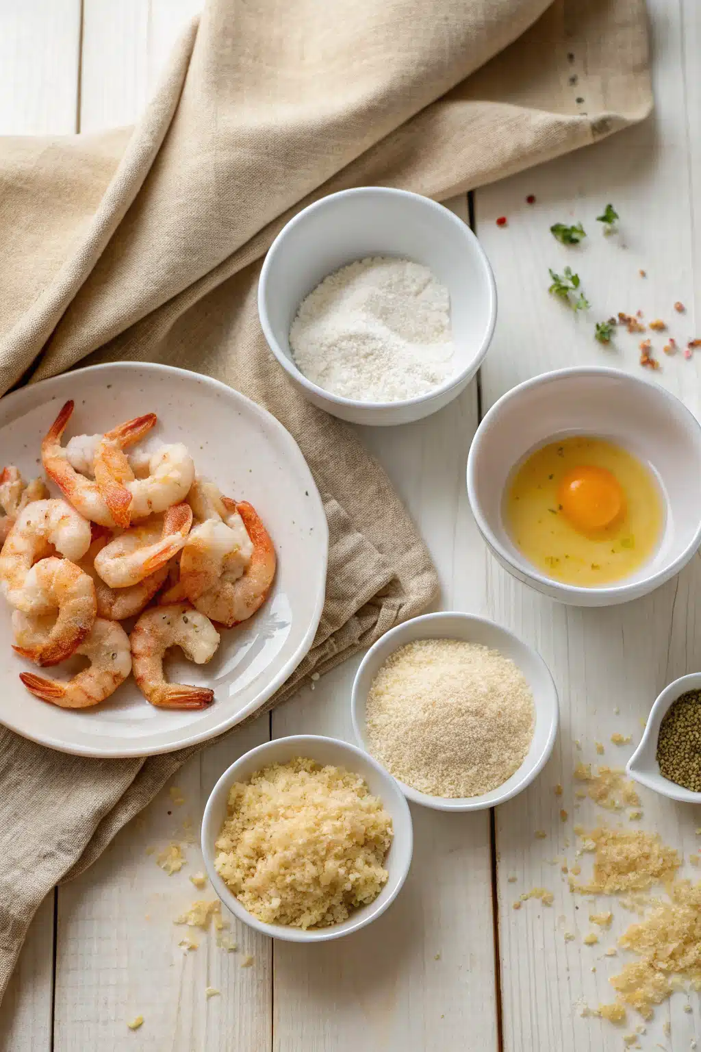 Crispy Fried Shrimp beautifully presented from an overhead angle