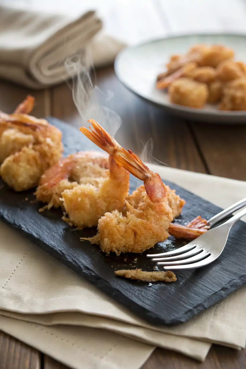 Crispy Fried Shrimp ingredients organized and measured on kitchen counter