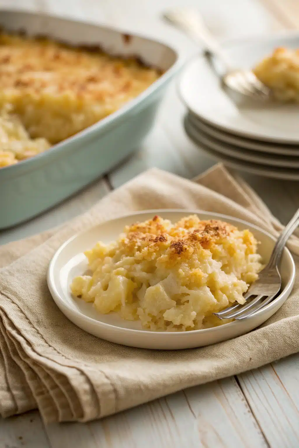 Funeral Potatoes ingredients organized and measured on kitchen counter