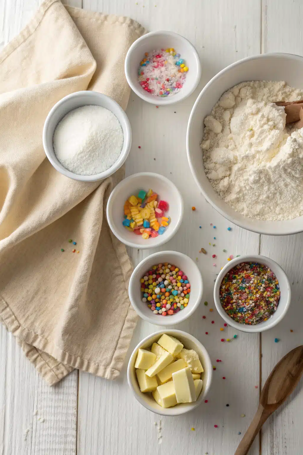 Funfetti Cake Mix Cookies beautifully presented from an overhead angle