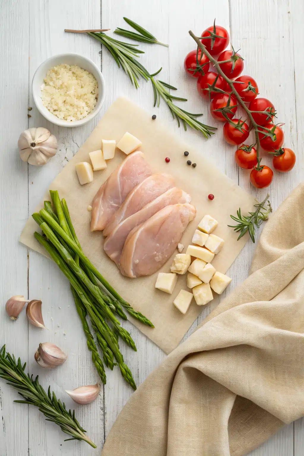 Garlic Butter Chicken beautifully presented from an overhead angle