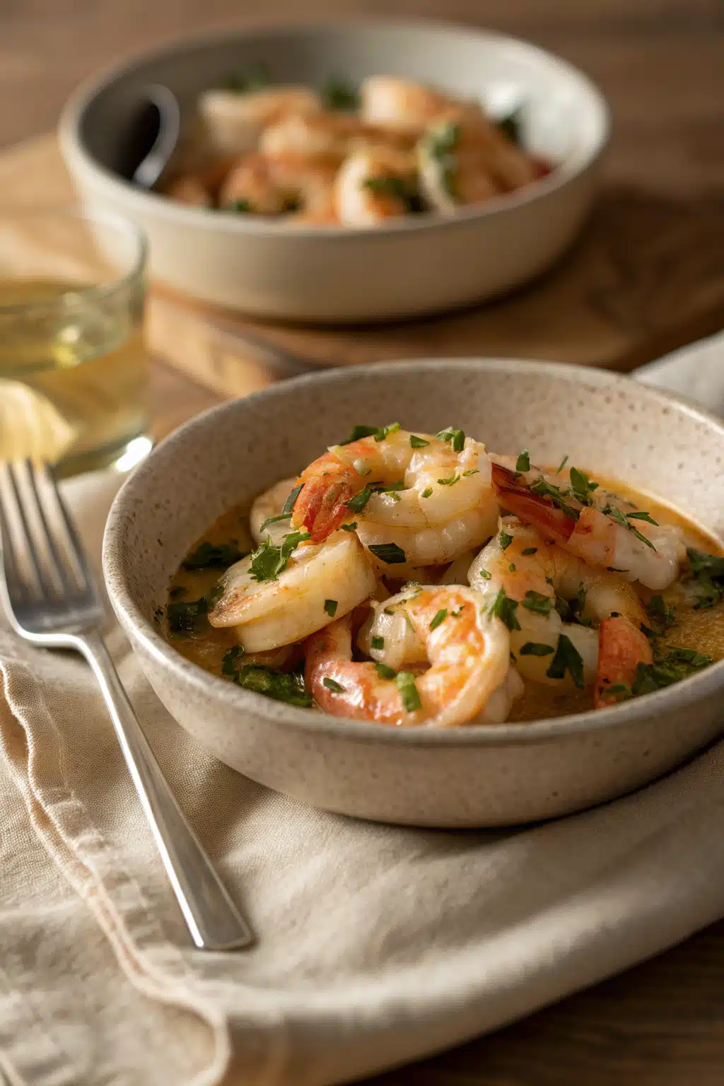 Garlic Butter Shrimp ingredients organized and measured on kitchen counter