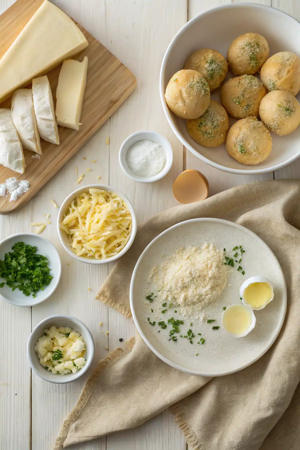 Garlic Cheese Rolls beautifully presented from an overhead angle