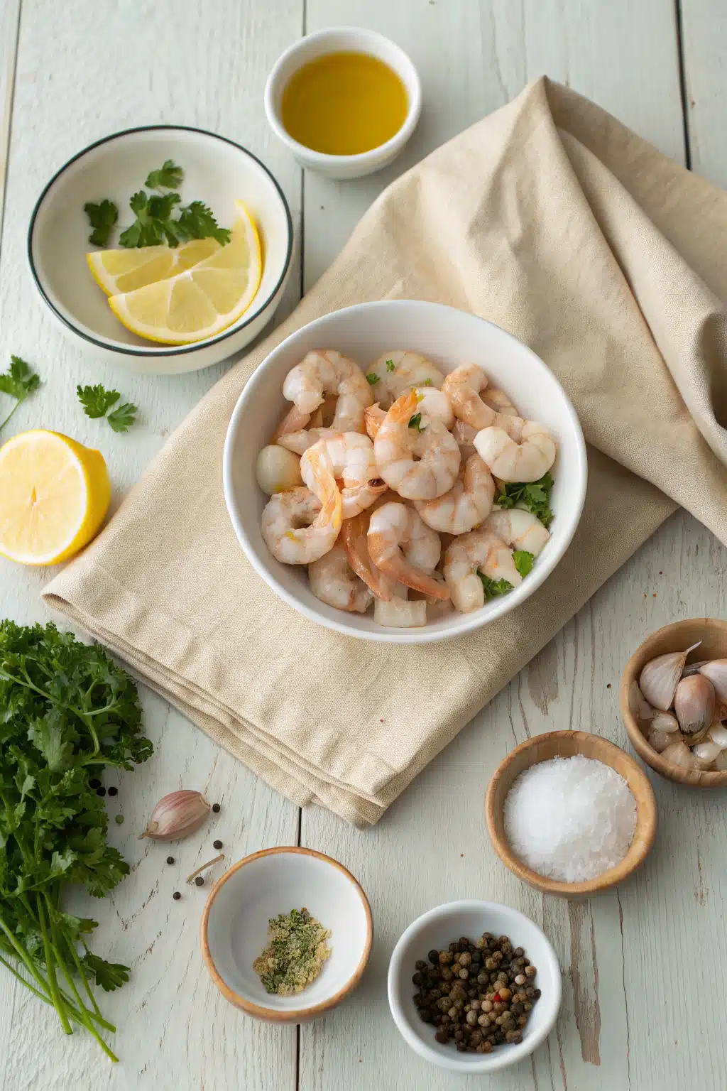 Garlic Shrimp Recipe beautifully presented from an overhead angle