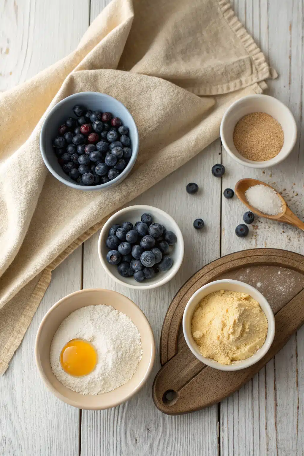 Blueberry Muffins Gluten Free beautifully presented from an overhead angle
