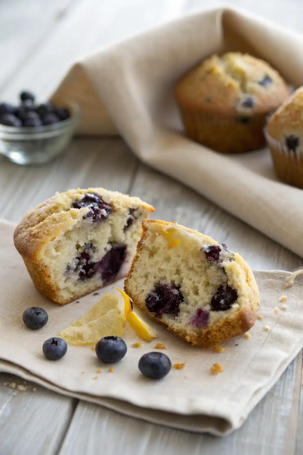 Blueberry Muffins Gluten Free slice on plate showing perfect texture and swirl pattern
