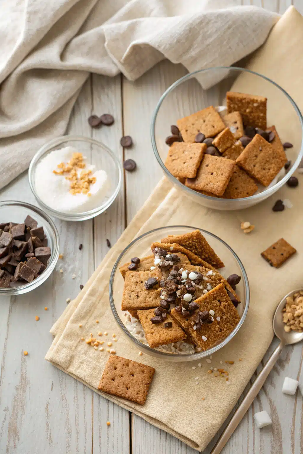 Graham Cracker Toffee beautifully presented from an overhead angle