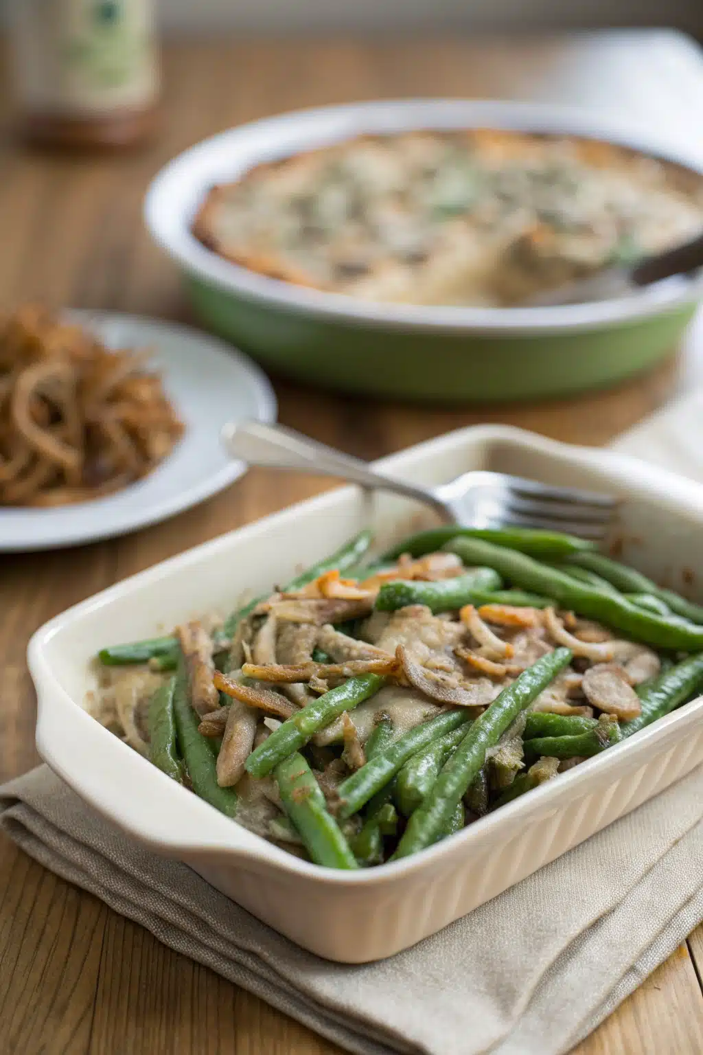 Green Bean Casserole ingredients organized and measured on kitchen counter