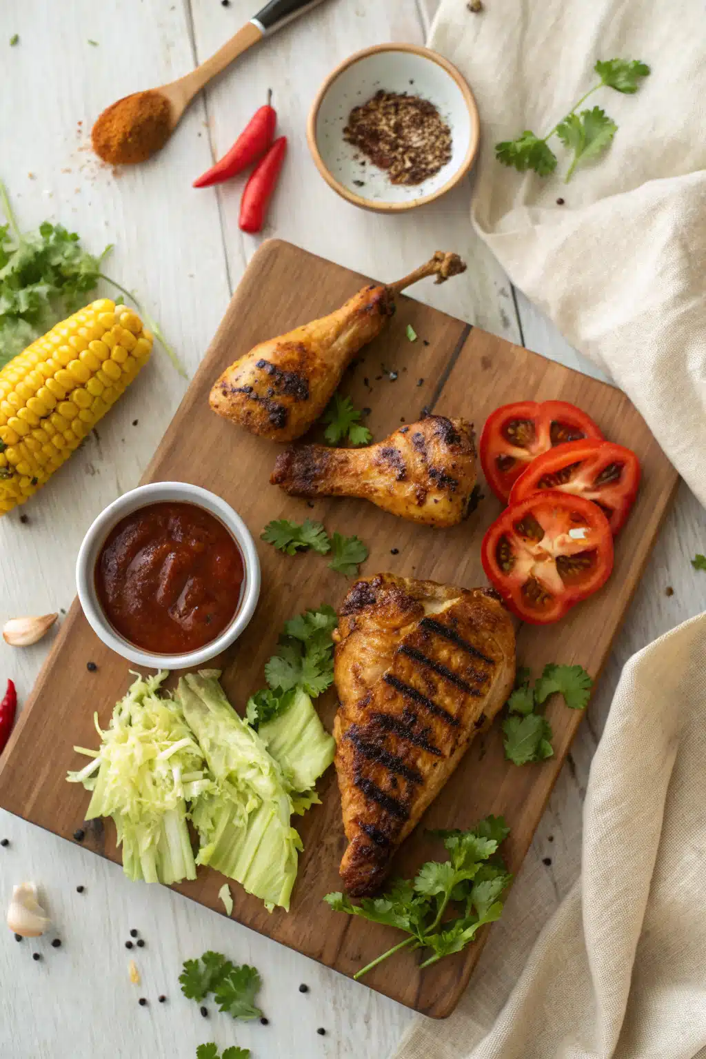 Grilled Bbq Chicken beautifully presented from an overhead angle