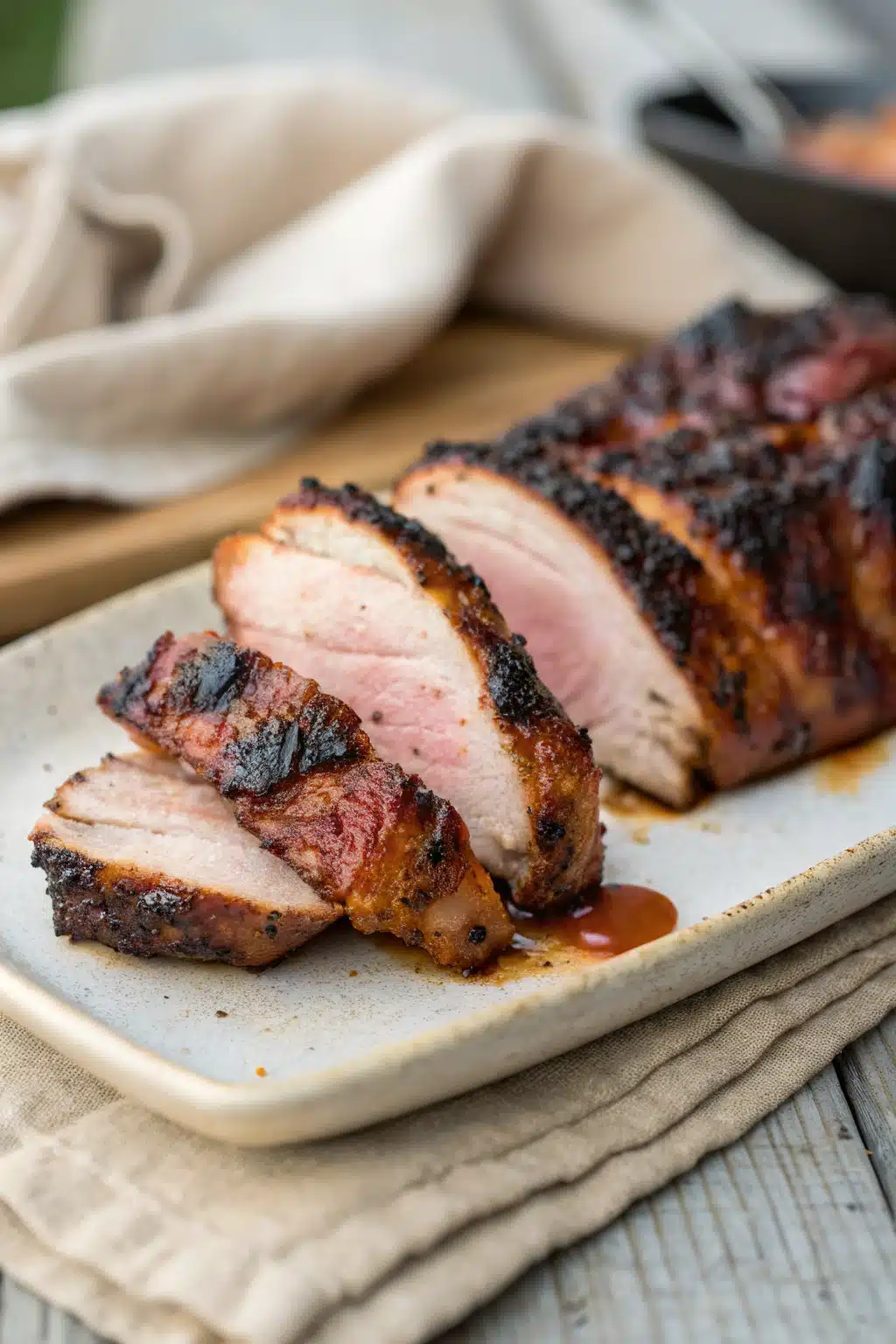 Grilled Bbq Chicken slice on plate showing perfect texture and swirl pattern