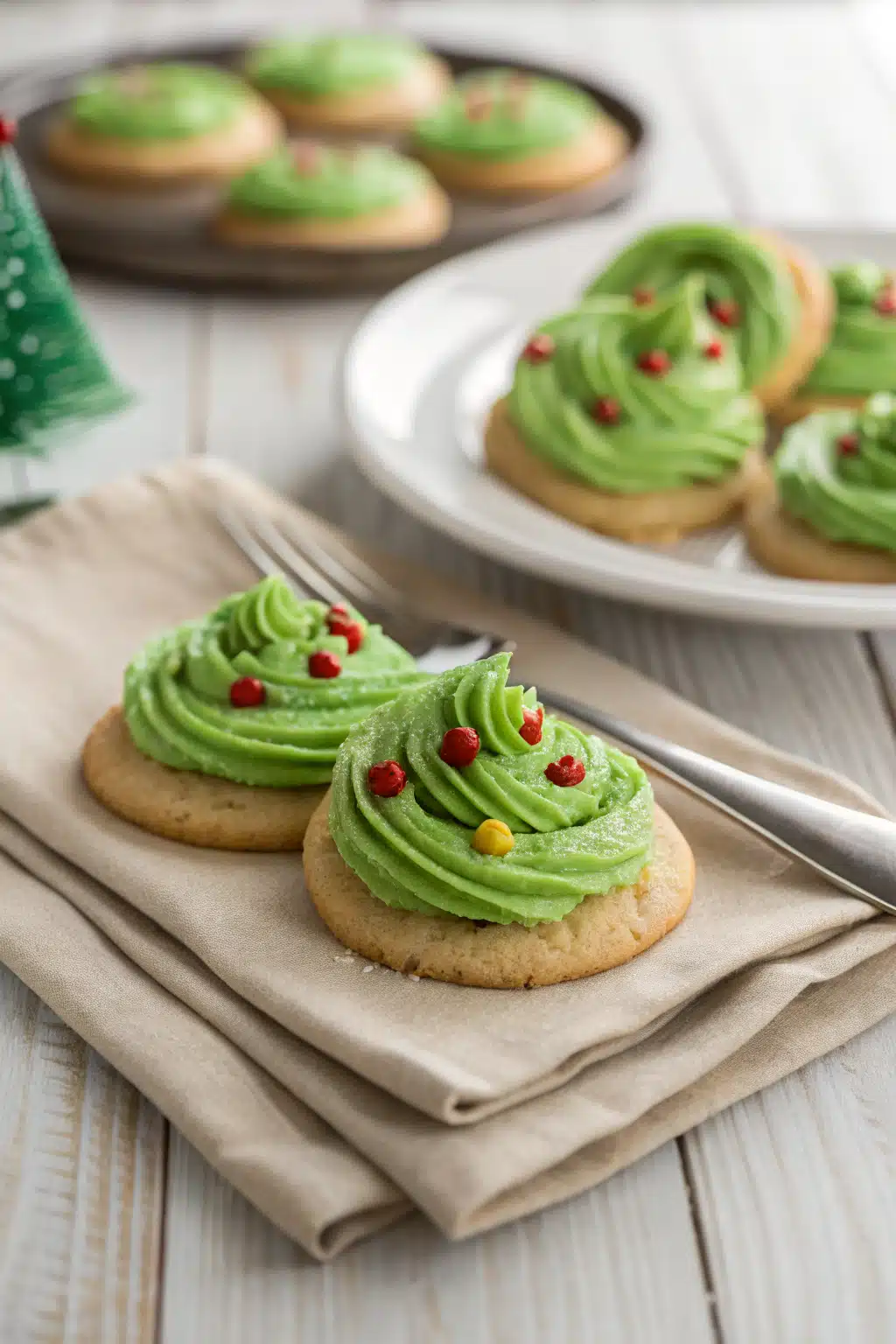 Grinch Cookies ingredients organized and measured on kitchen counter