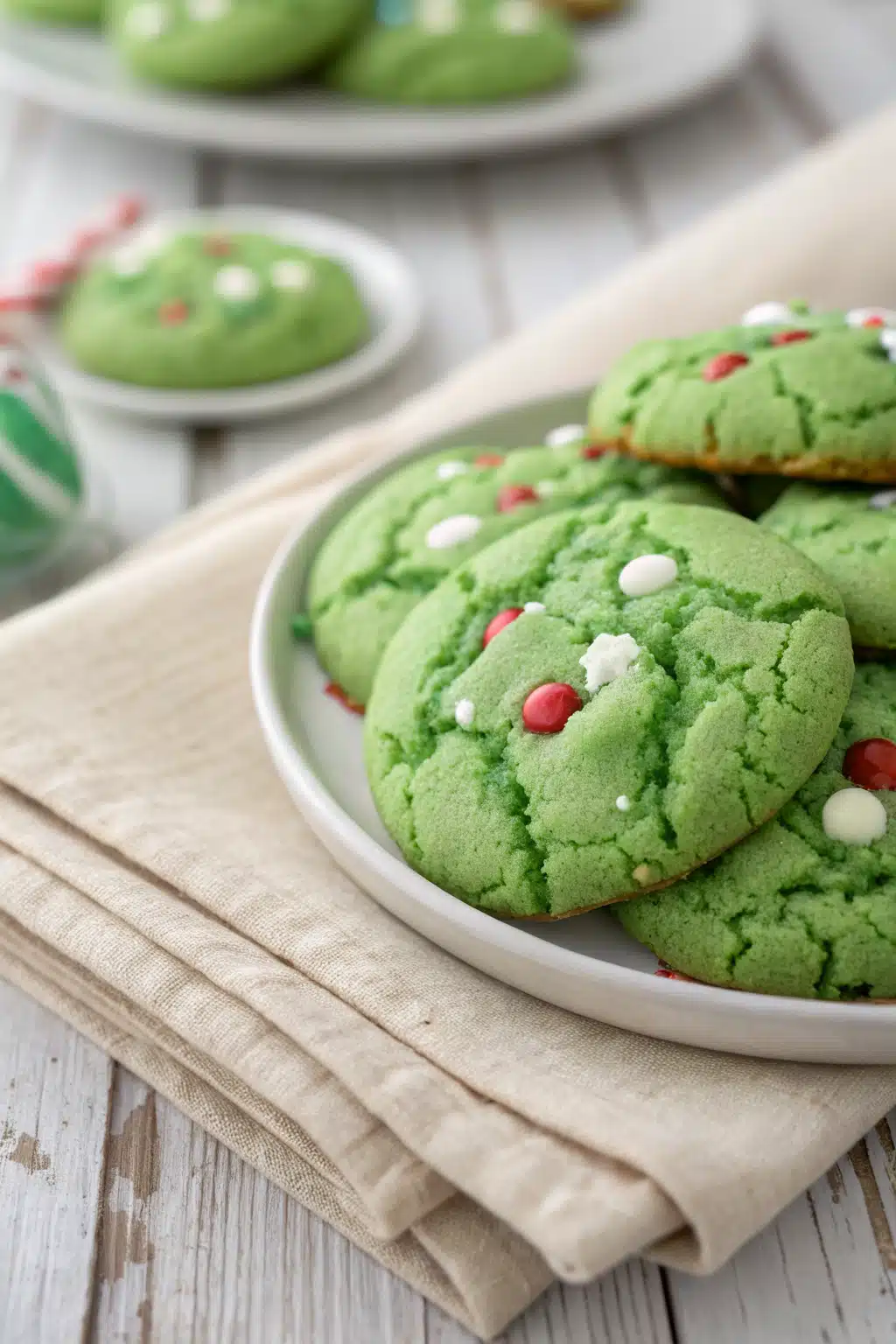 Grinch Cookies slice on plate showing perfect texture and swirl pattern