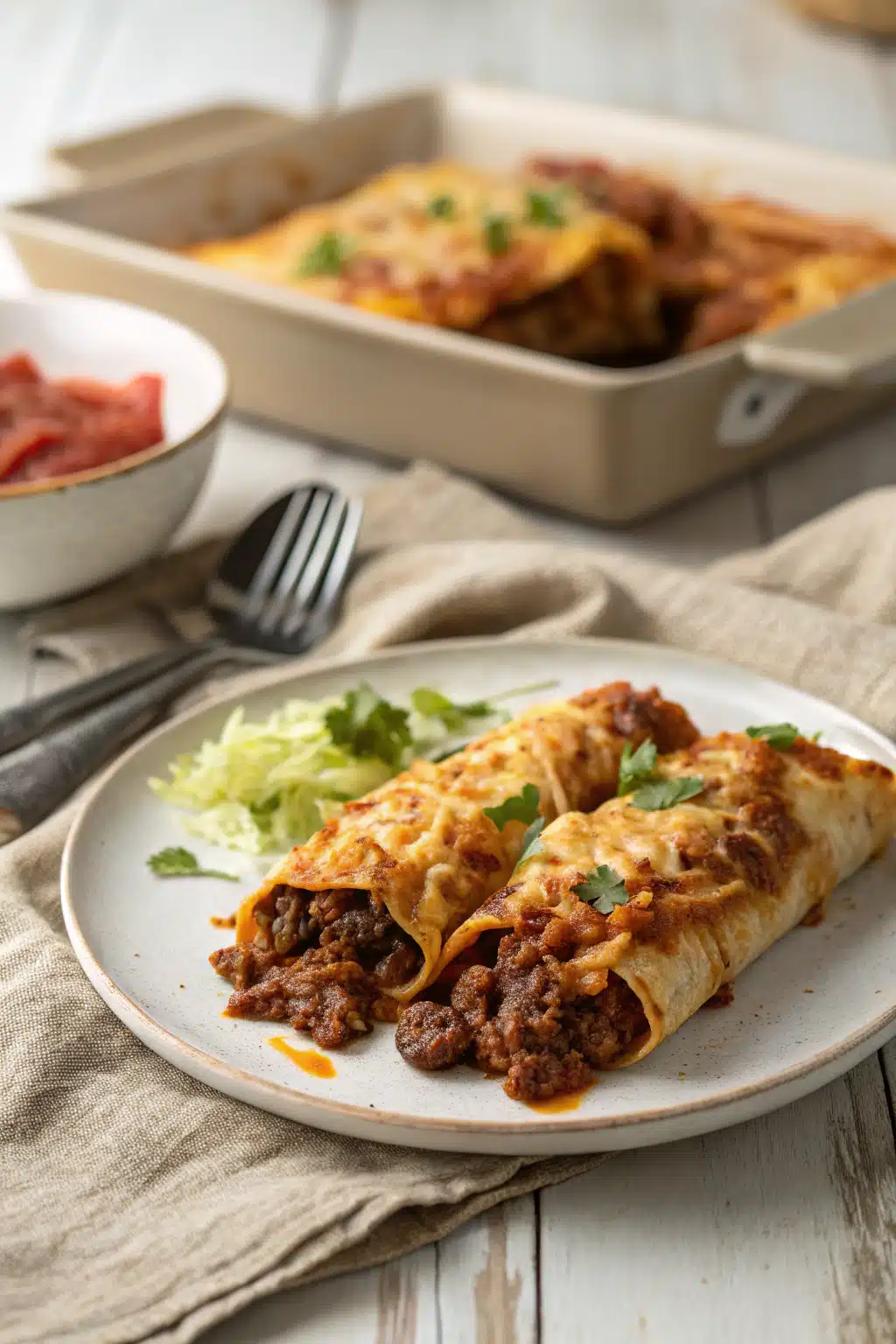Ground Beef Enchiladas ingredients organized and measured on kitchen counter