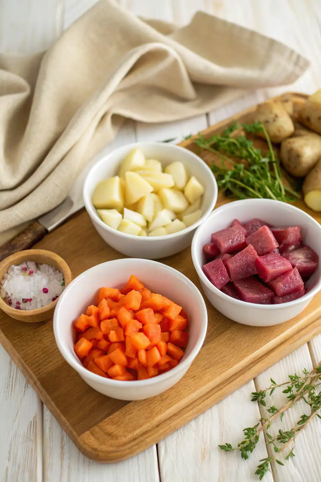 Beef Stew Recipe beautifully presented from an overhead angle