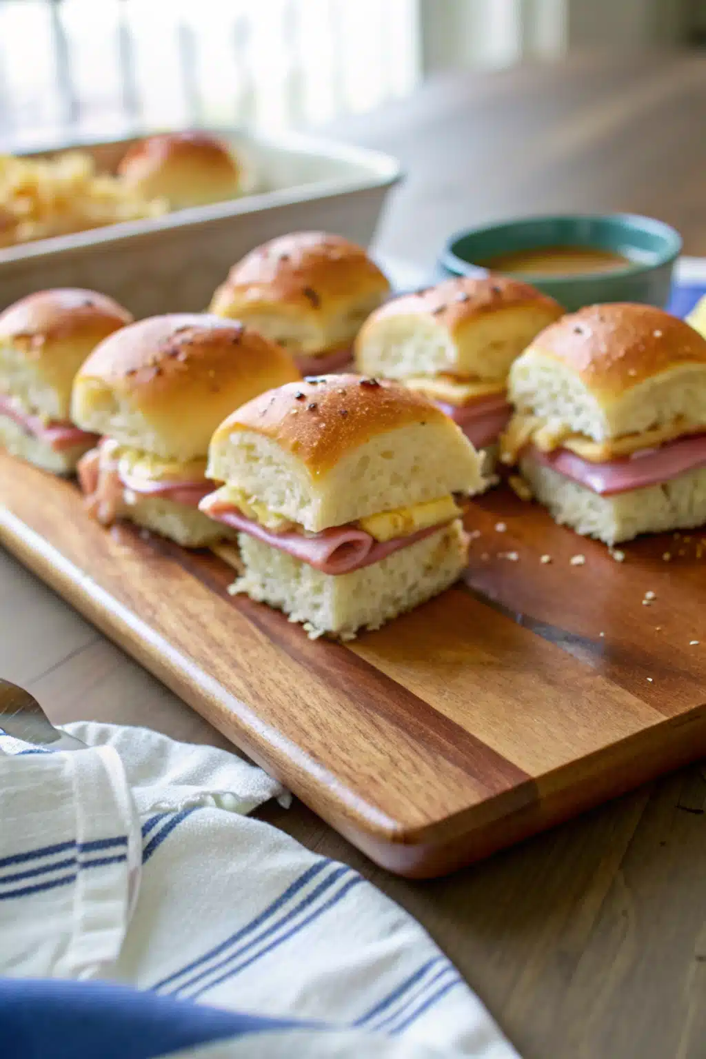 Ham and Cheese Sliders ingredients organized and measured on kitchen counter