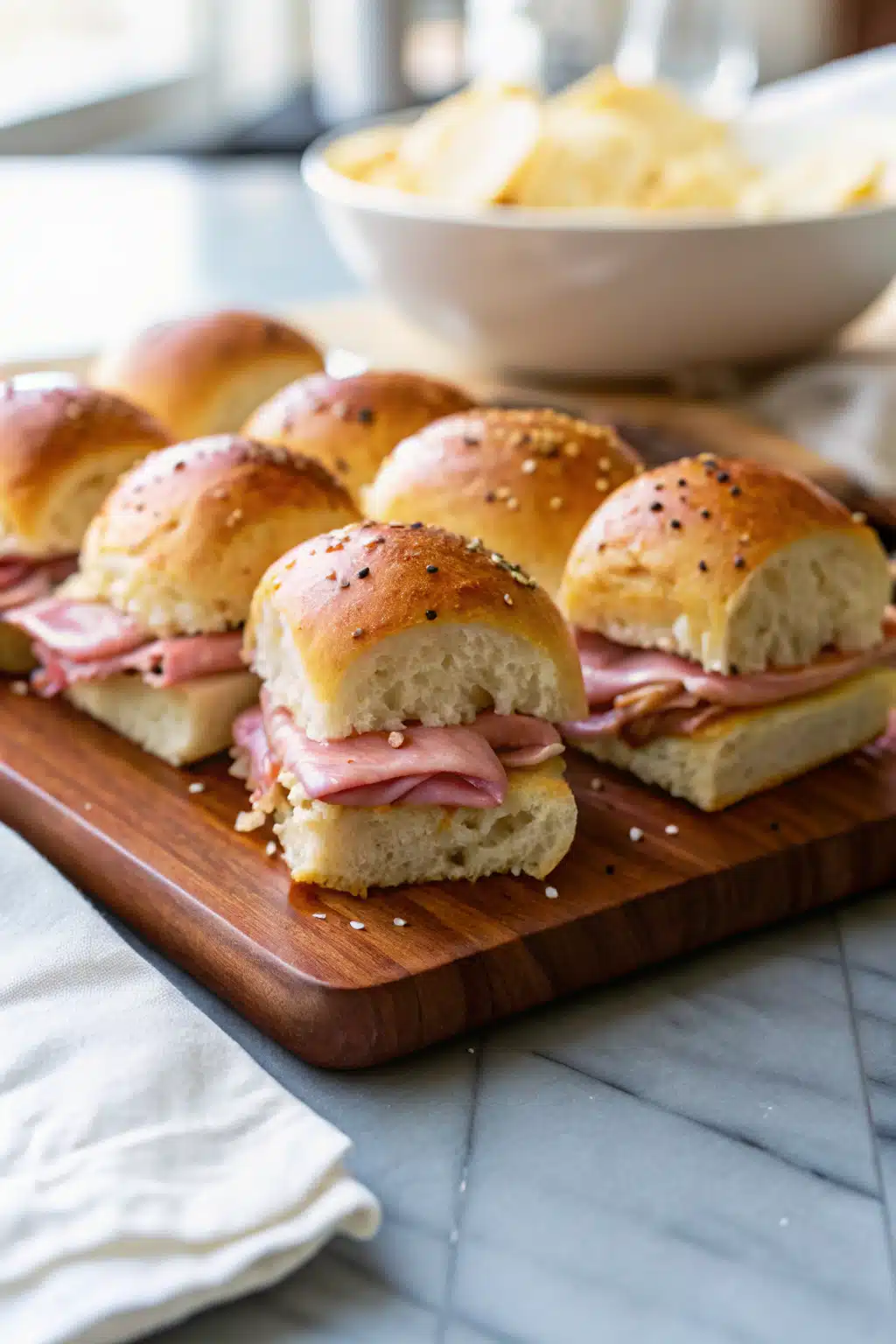 Ham and Cheese Sliders slice on plate showing perfect texture and swirl pattern