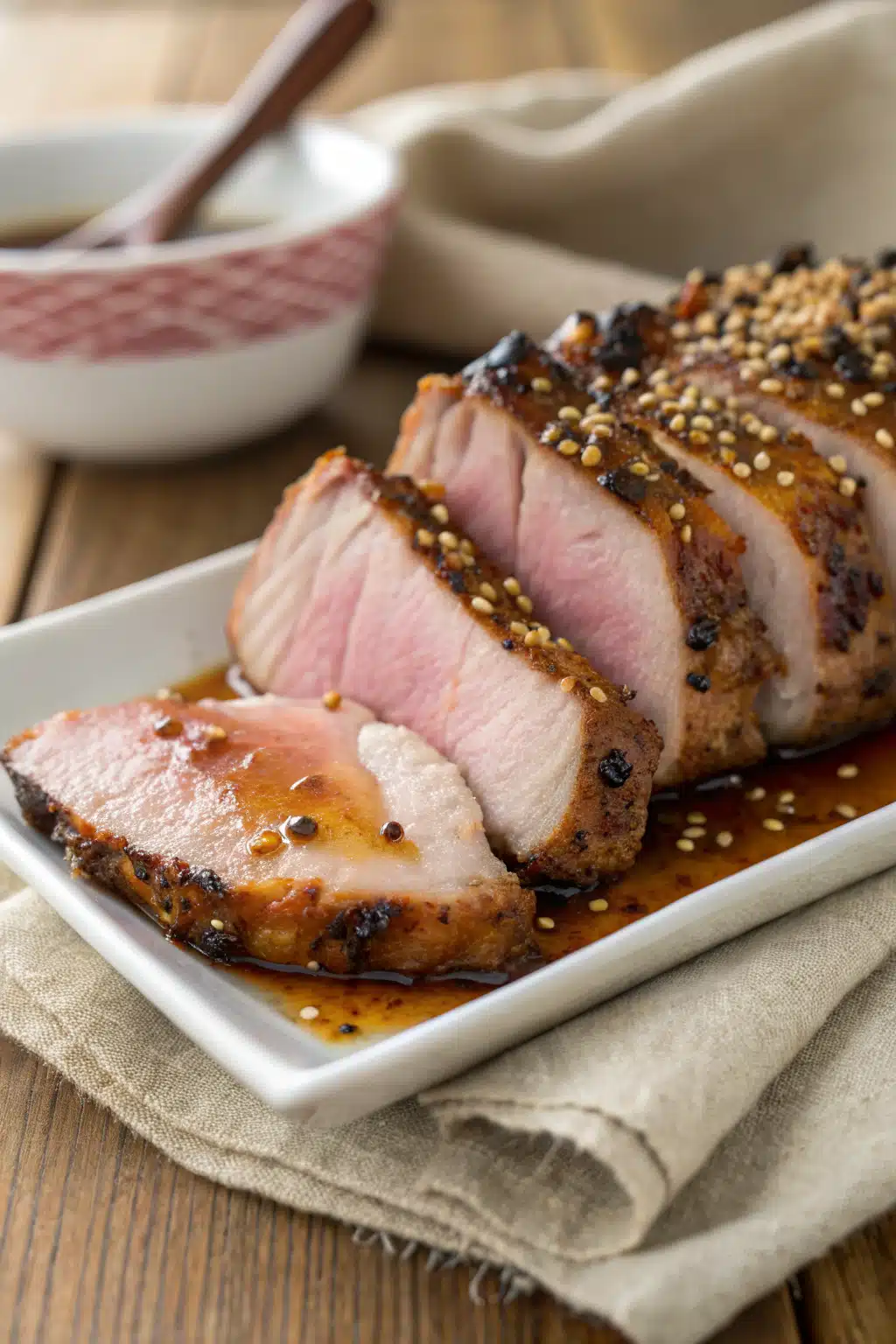 Hawaiian Shoyu Chicken slice on plate showing perfect texture and swirl pattern