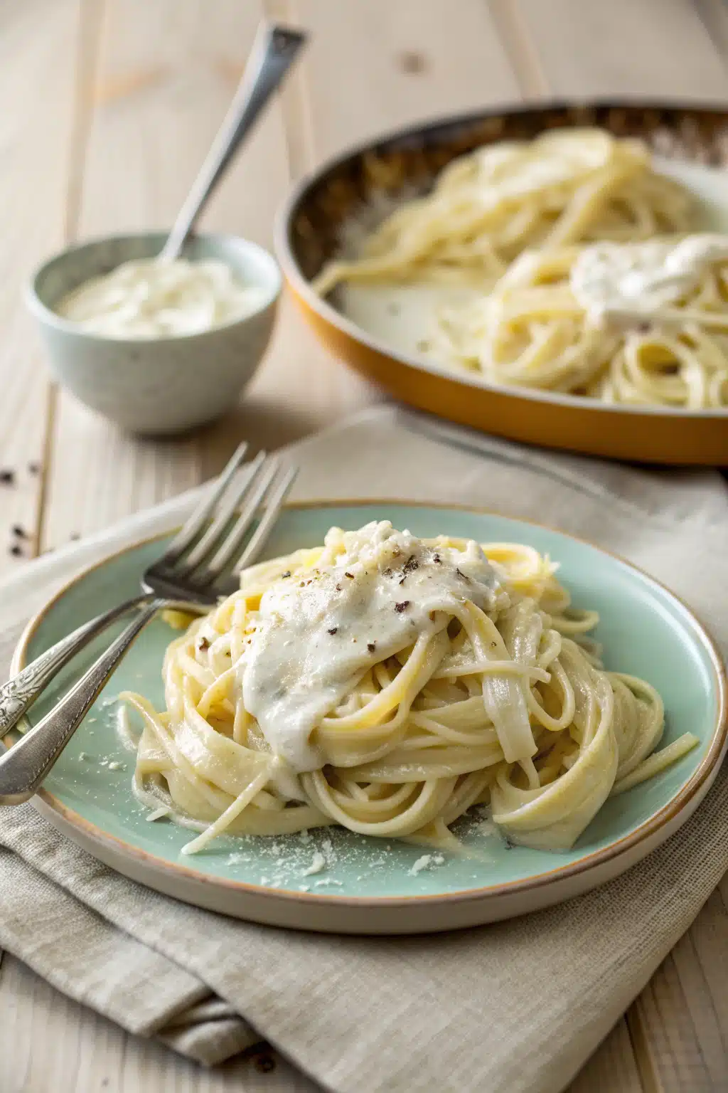 Homemade Alfredo Sauce ingredients organized and measured on kitchen counter