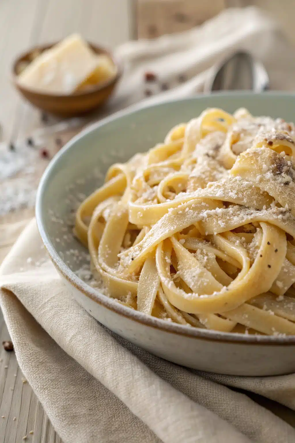 Homemade Alfredo Sauce slice on plate showing perfect texture and swirl pattern