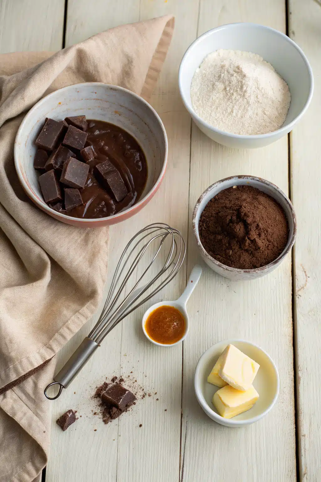 Homemade Brownies beautifully presented from an overhead angle