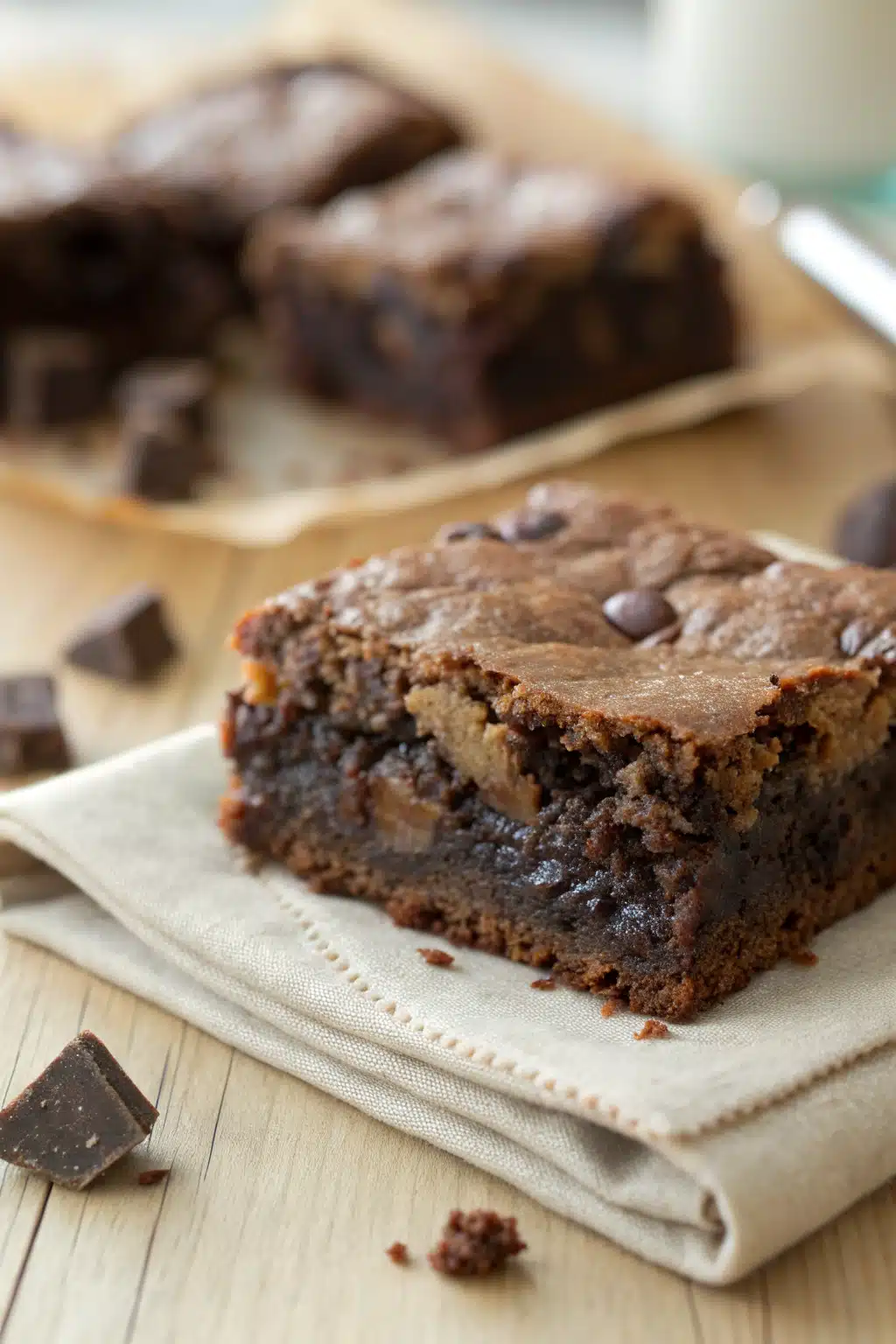 Homemade Brownies slice on plate showing perfect texture and swirl pattern
