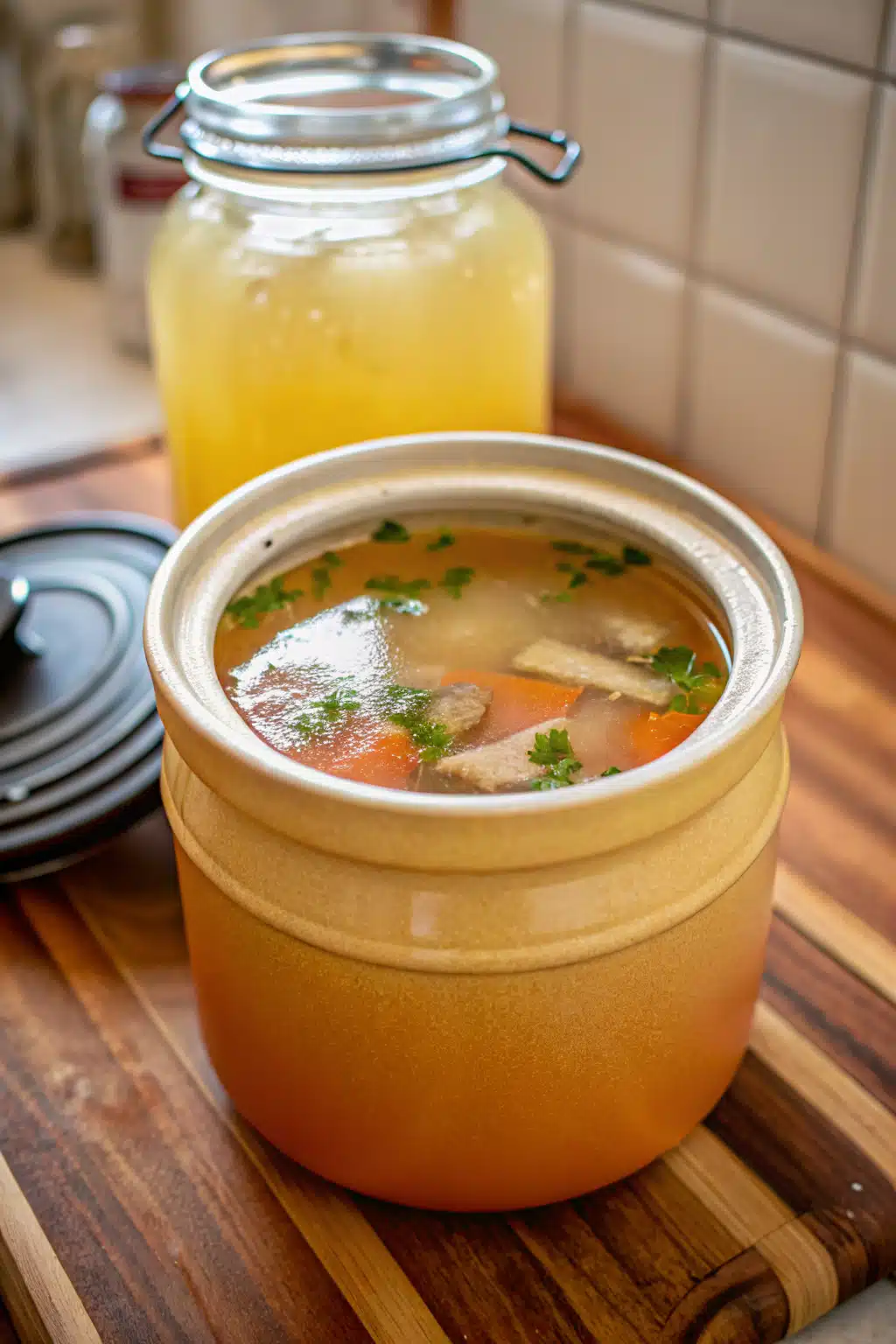 Homemade Chicken Broth ingredients organized and measured on kitchen counter