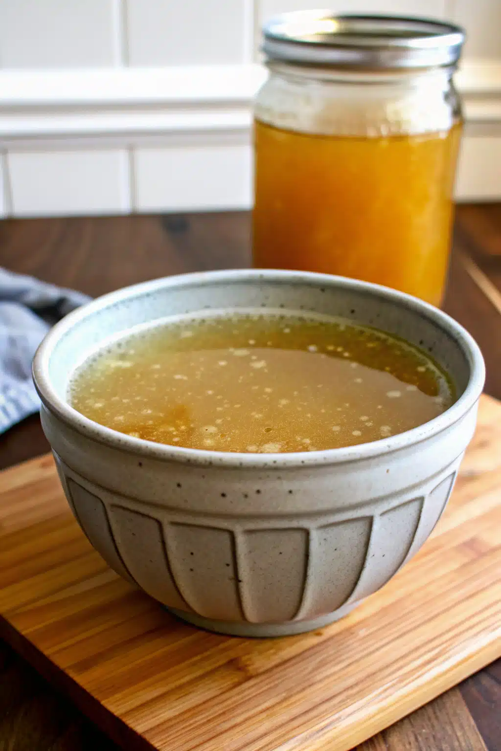 Homemade Chicken Broth slice on plate showing perfect texture and swirl pattern