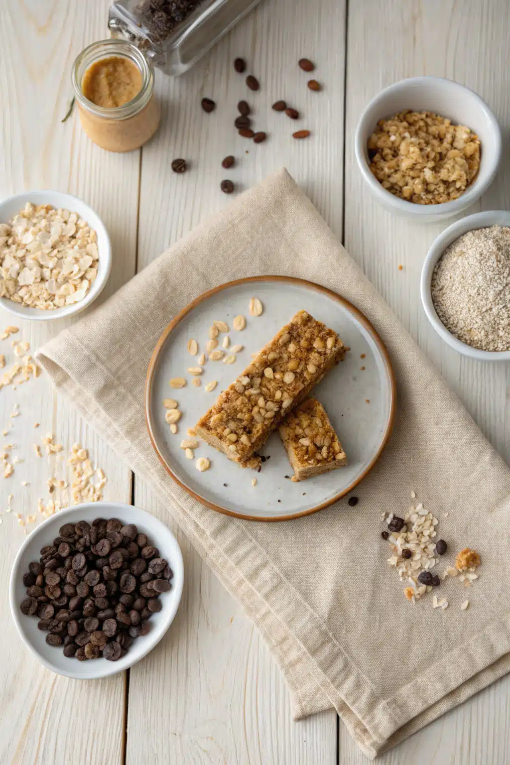 Homemade Protein Bars beautifully presented from an overhead angle