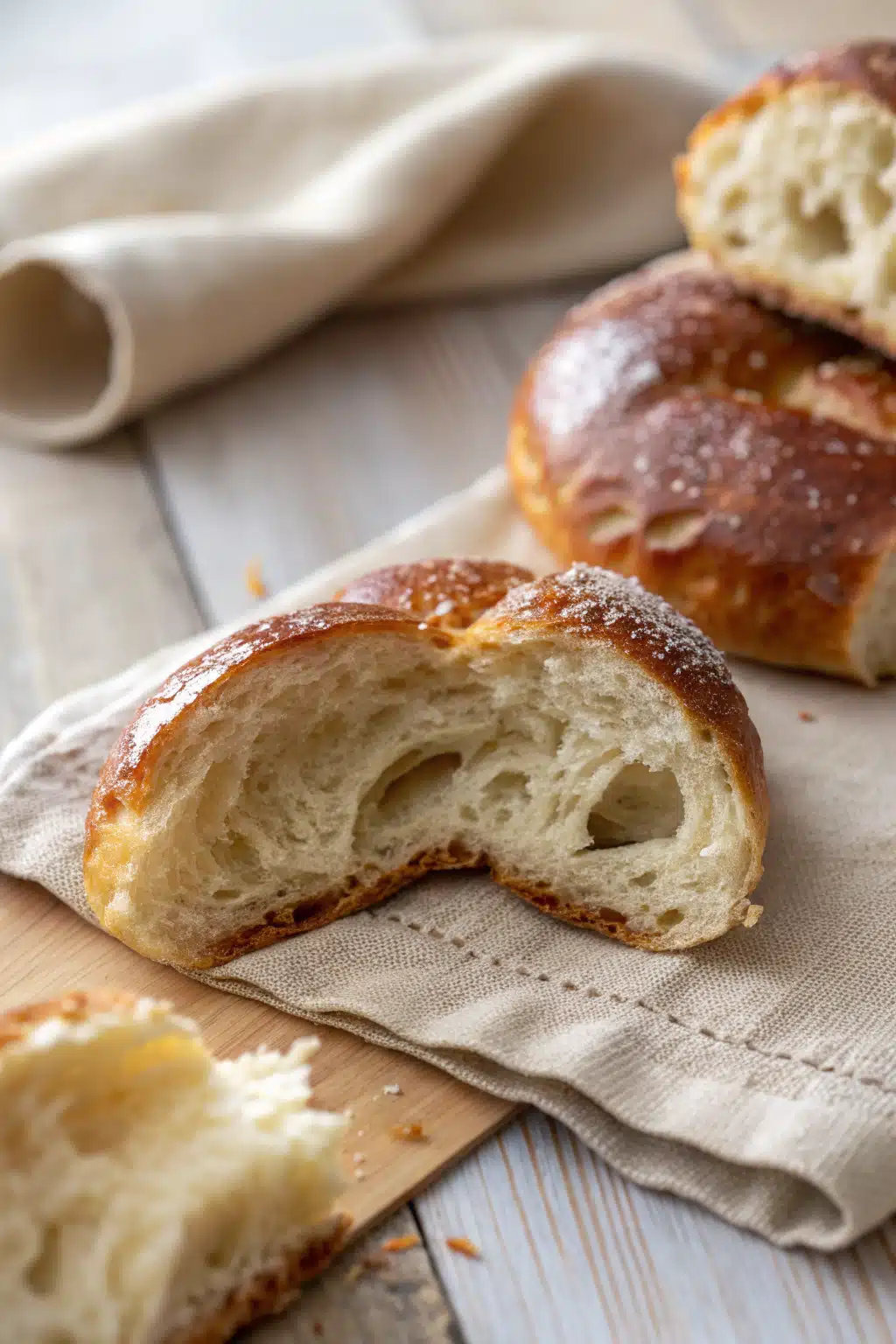 Homemade Soft Pretzels slice on plate showing perfect texture and swirl pattern