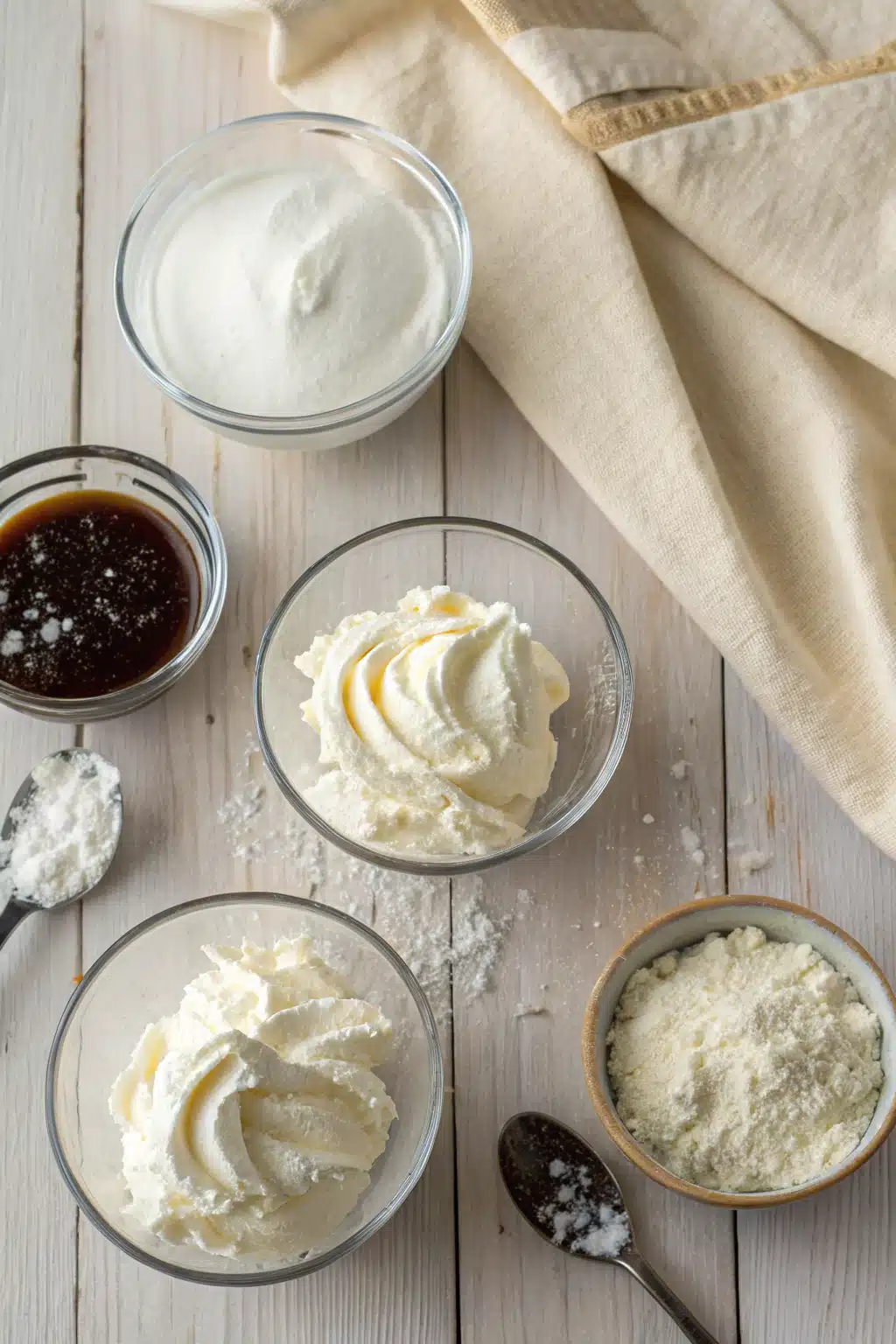 Homemade Whipped Cream ingredients organized and measured on kitchen counter