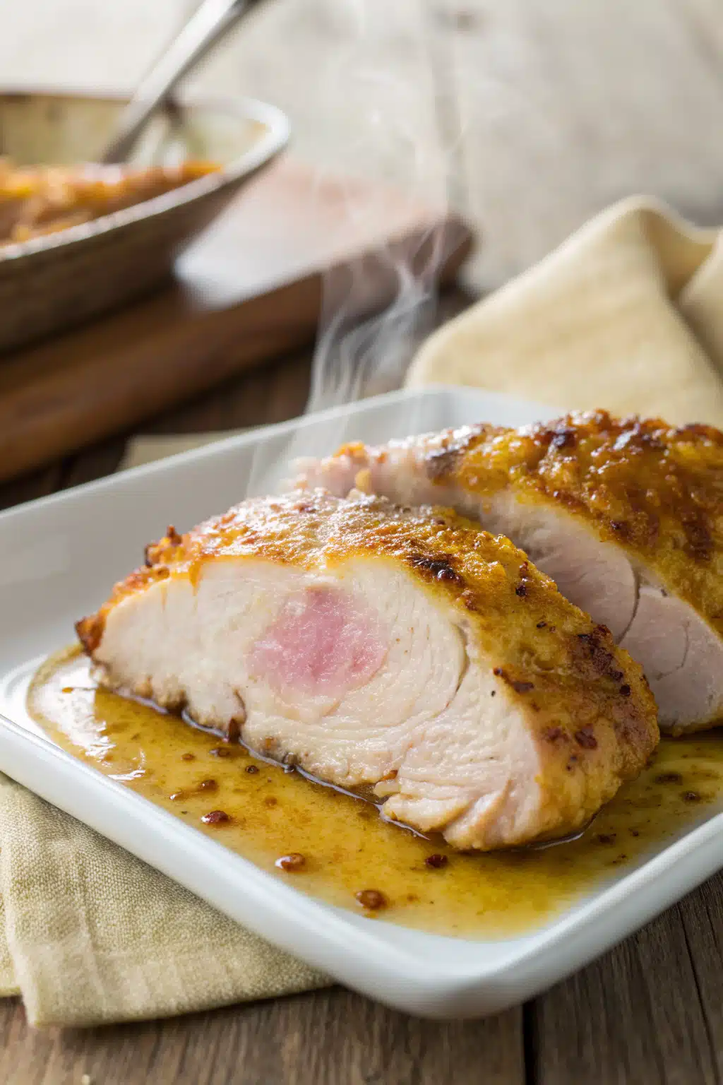 Honey Mustard Chicken slice on plate showing perfect texture and swirl pattern