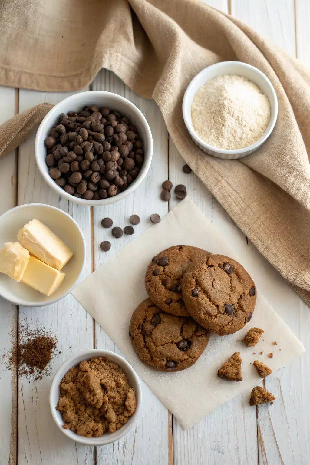 Hot Chocolate Cookies beautifully presented from an overhead angle